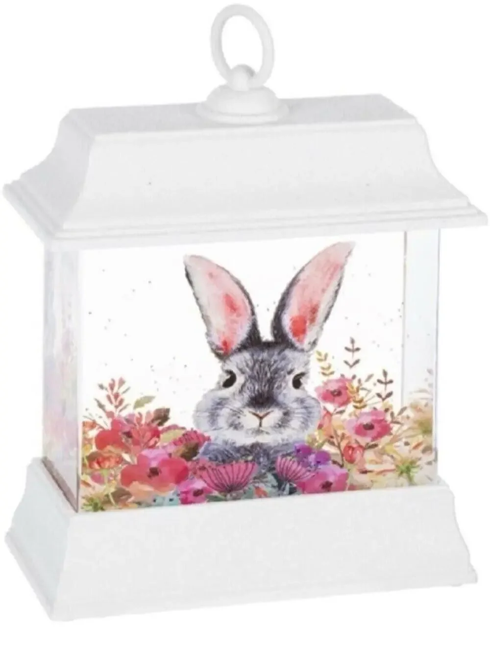 Ganz White LED Shimmer Bunny Rabbit Lantern – 3.5” Easter Decoration with Flower